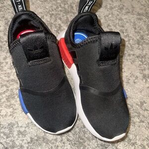 adidas Kids Black Slip-On Sneakers with Red & Blue Accents